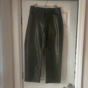 Mango Olive Faux Leather Croc Pants